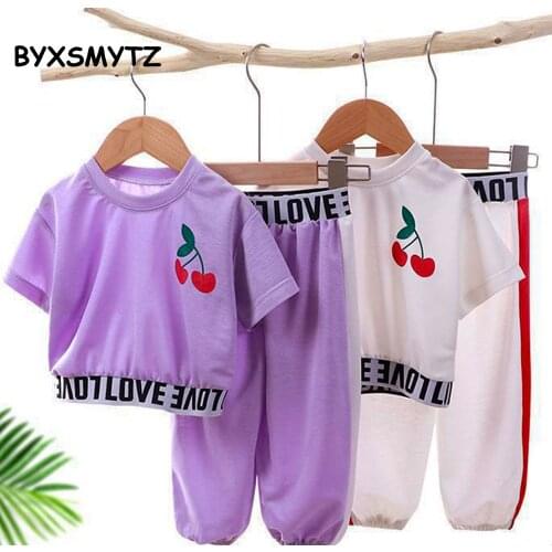 Girls Short Sleeved Suit Childrens Clothing Leaking Belly Button Summer Clothes Casual Outits Baby Tops+Pants Set 2-8 Years Old