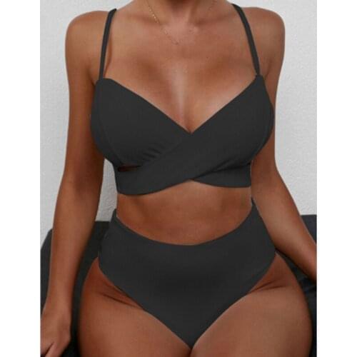 2021 Sexy Solid Women Brazilizan Swimsuit Bikini Push Up Vest Beachwear Brazilian Bathing Suit Two Piece High Waist Swimwear Set