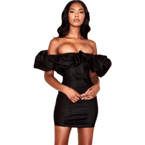 Summer Bodycon Dress Vestidos De Fiesta Off Shoulder Sexy Black Ruffle Bodycon Mini Dresses for Women