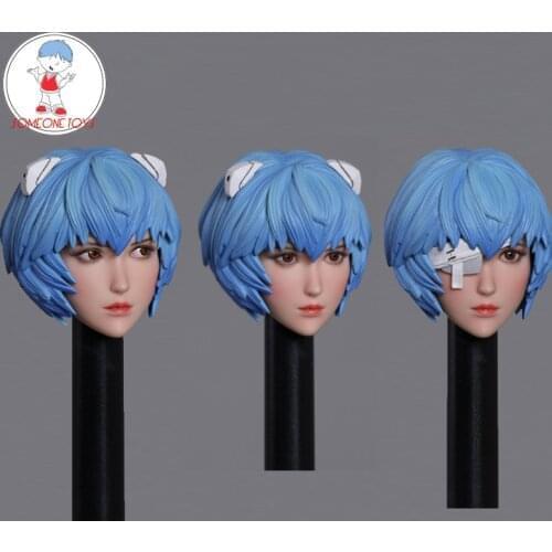 M006 1/6 Female soldier Head Sculpt cute cartoon girl Warrior BlUE hair head carving model Fit 12" PH TBLeague Figure Body doll