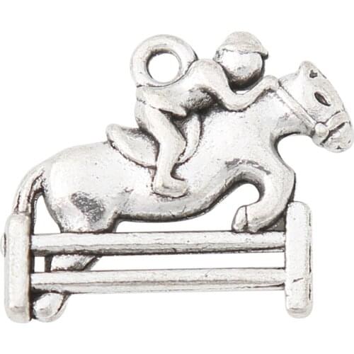 RAINXTAR Fashion Alloy Antique Silver Color Equestrian Charms Horse Jumping Sporty Charms 17*22mm 50pcs AAC1548