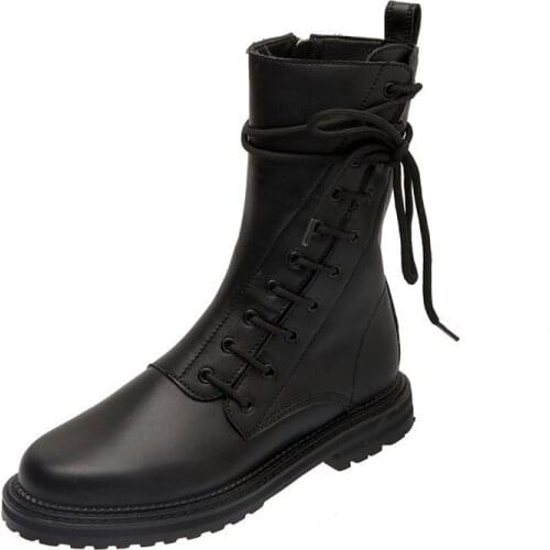 Fashion Womens Boots 2021 Autumn Popular New Casual Round Toe Black Cool Motorcycle Boots Unique Lace Short Boots