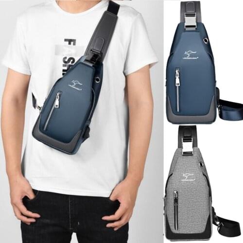 Mens Messenger Bag Shoulder Oxford Cloth Chest Bags Crossbody Casual Messenger Bags Man USB Charging Multifunction Handbag