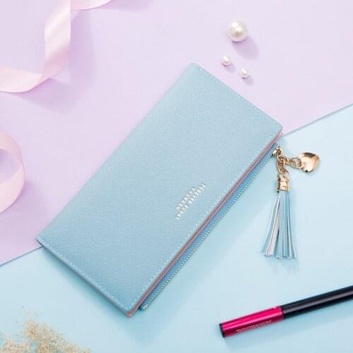2020 new wallet womens long European and American fashion vertical wallet cross stripe tassel zipper change bag card bag wallet