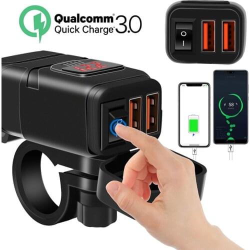 New Upgrade Practical Motorcycle Dual Quick Charger 3.0 Waterproof 12V SAE to USB Adapter with Voltmeter On Off Switch Accessory