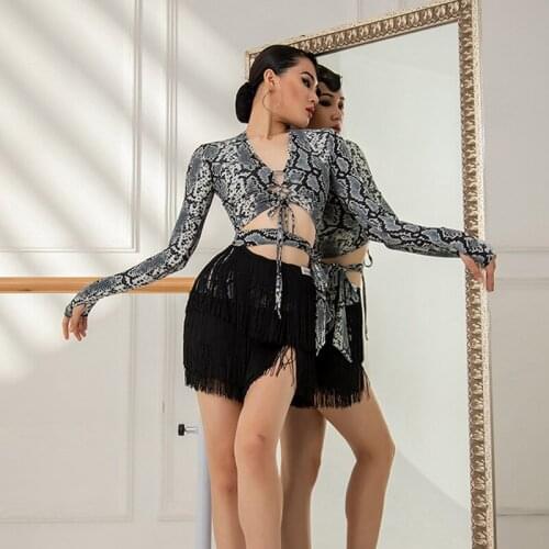 Latin Dance Practice Clothes Female Adult New Long-Sleeved Slim Shirt Womens Samba Rumba Ballroom Dance Training Tops DWY4506