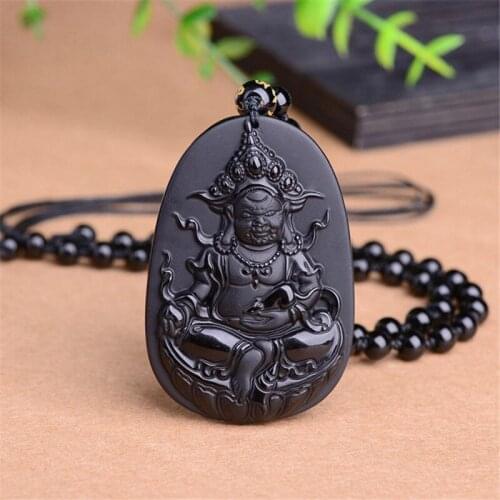 Natural Obsidian God of Wealth Pendant Jewelry Fine Jewelry God of Wealth Attract Wealth into treasure will win Necklace Pendant