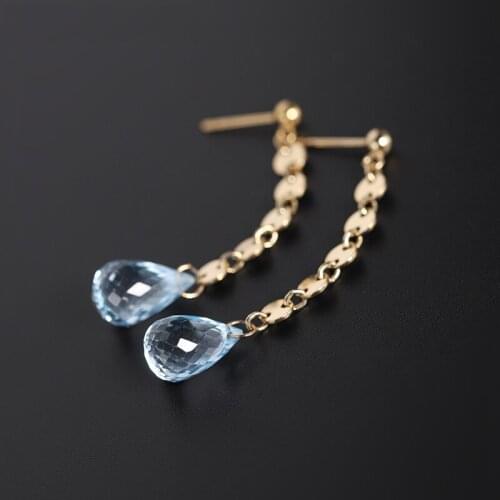 DMBS478 Sky Blue Topaz Earrings Female Genuine Yellow 14k Gold Filled Ear Line Color Treasure Gift Customization 1 order