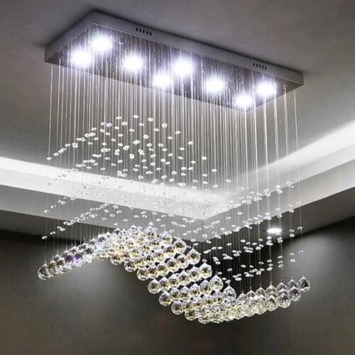 Hot K9 Crystal Chandelier Rectangle Hanging Lamp for Living Room Dining Room Wave Crystal Chandelier Bar Island Cabinet Lamp