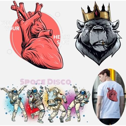 Diy Heart Punk Iron On Patches For Clothes Skull Shirt Alien Player Heat Transfer Stickers On Clothing Applique Boy Coats Jacket