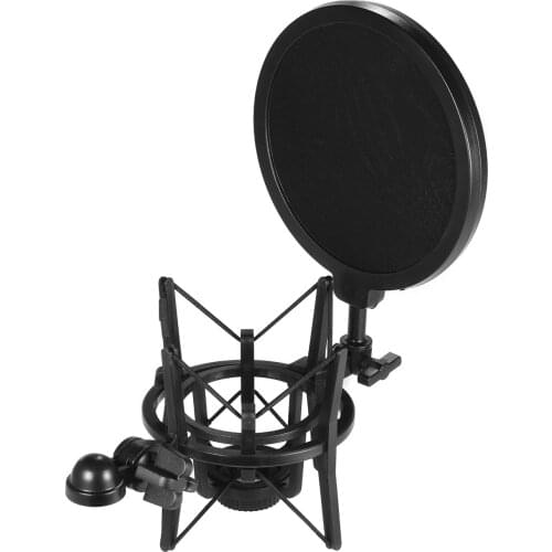 Univerdal Plastic Condenser Microphone Mic Shock Mount Holder Bracket Anti-vibration with Pop Filter for Studio Music Recording
