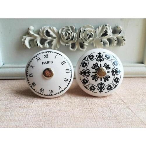 Hole ceramic handle digital clock French European pattern retro furniture drawer chest of drawers