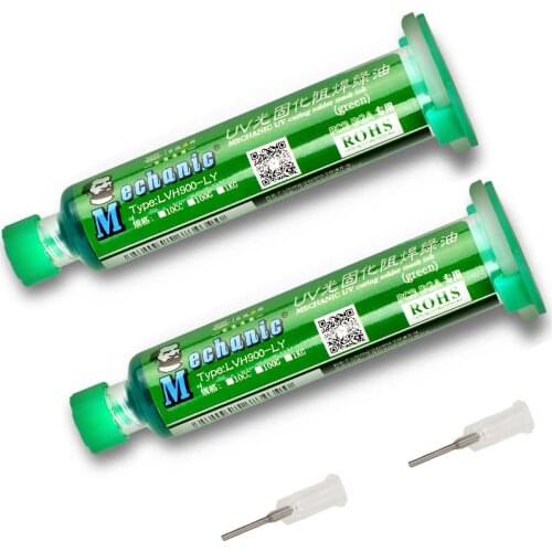 2pcs MECHANIC 10CC GREEN UV SOLDER MASK BGA PCB PAINT PREVENT CORROSIVE ARCING Soldering Paste Flux PCB UV Photosensitive Inks