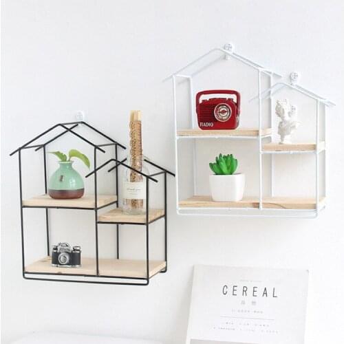 1PC House Metal Wall Rack Two layer Flower Vase Holder Multi-use Wooden Wall Sundries Holder Wall Shelf Storage Rack JL 247