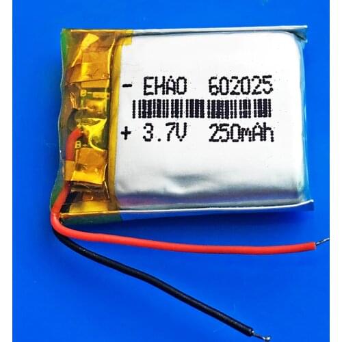 3.7V 250mAh 602025 lithium polymer li-po Rechargeable battery for MP3 MP4 GPS bluetooth headset camera smart watch