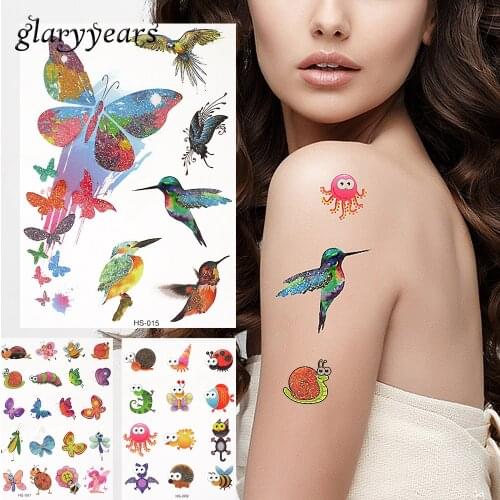 50 Pieces/lot Child Flash Glitter Tattoo Childhood Flower Giraffe Temporary Waterproof Hand Clavicle Body Art HS Tattoo Stickers