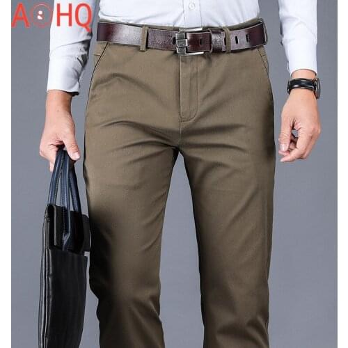 98% Cotton High Waist Casual Pants Men 2021 New Classic Style Straight Loose High Waist Elastic Trousers Male Clothing 4 Colors