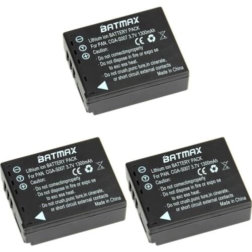3Pcs1300mAh CGA-S007 CGA CGR S007E S007 S007A BCD10 Batteries for Panasonic DMC TZ1 TZ2 TZ3 TZ4 TZ5 TZ50 TZ15 Camera Batteries
