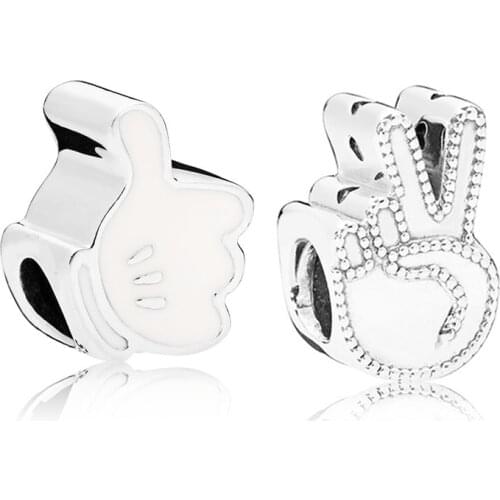 Baofu 925 Sterling Silver Beaded Thumb And Victory Sign Beaded Suitable For Original Ladies Bracelet DIY Gift High Jewelry