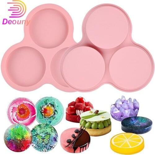 DEOUNY New 3-Cavity 3D Round Silicone Candy Cookie Molds Cake Decorating Tools Pastry Chocolate Baking Bakeware Mould Hot