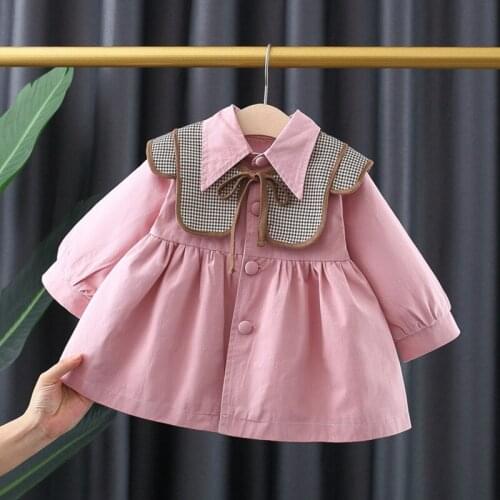 Baby outfit Autumn Girls Jacket Childrens lattice Lapel Trench Windbreaker Coat Kids Winter Trench With Belt Casual Outerwear