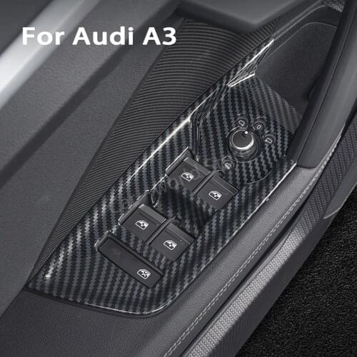 For Audi A3 Window Glass Lifting Buttons Frame Carbon Fiber Color Fit Audi A3 8Y Glass lift Buttons Cover 2021 LHD Car Door Trim