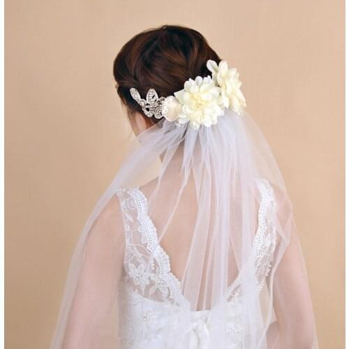 100% Handmade Tulle Wedding Veils with Rhinestone One Layer With Comb White Ivory Bridal Veil Bride Marriage Wedding Accessory