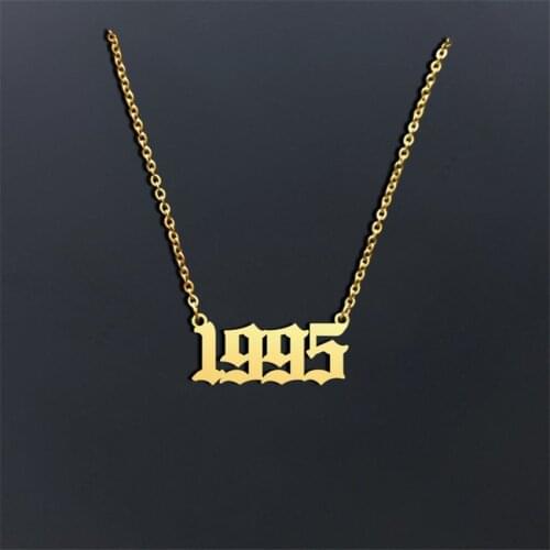 Custom Personalized Old English Number Necklace For Women Stainless Steel Special Date Year Digital Charm Necklace Romantic Gift