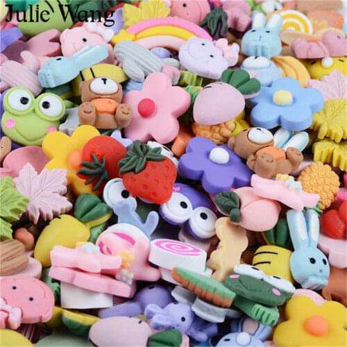 Julie Wang 100PCS Resin Charms Random Mixed Flower Animal Food Fruit Plant Vegetables Jewelry Making Accessory Table Phone Decor