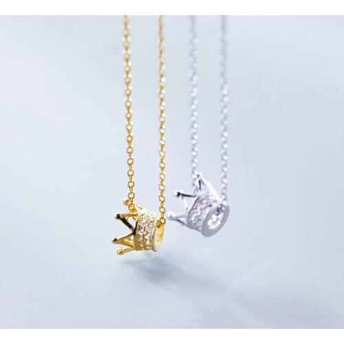 925 Sterling Silver Rhinestone Crown Pendant Necklaces Jewelry Females Gifts