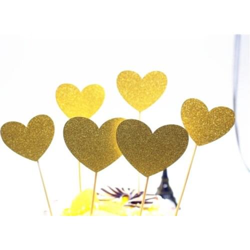Set of 6pcs Cake Decorations Silver Glitter Heart Cake Toppers Set Baby Shower Birthday Cupcake Party Decor