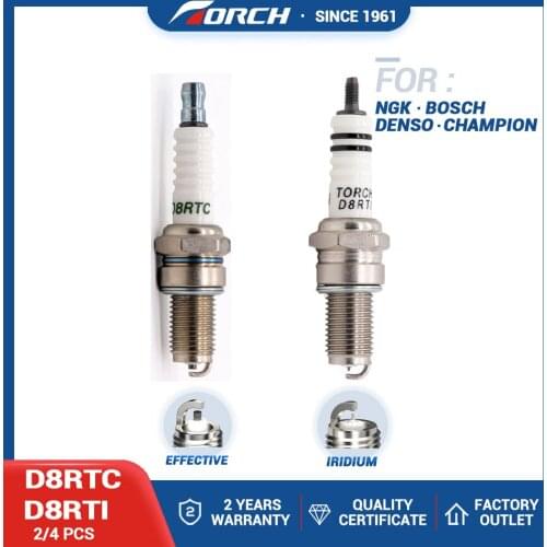 Original TORCH Iridium Motorcycle Spark Plugs D8RTC/D8RTI for NGK DR8EA Champion OE083 Denso IX24B for ATV UTV Scooter Dirt Bike