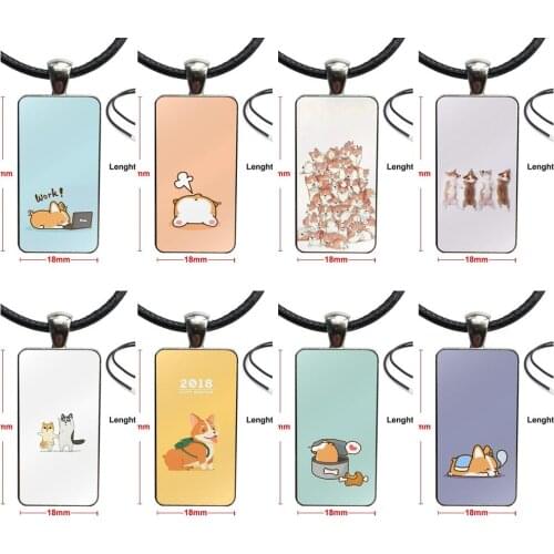 Funny Cartoon Welsh Corgi Pembroke Back Necklace Fashion Long Chain With Rectangle Necklace Jewelry For Women Choker