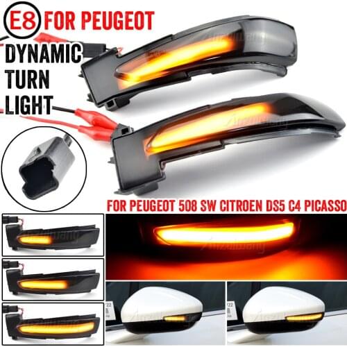 A Pair LED Dynamic Turn Signal Lights For Peugeot 508 SW 2010-2017 Car Rearview Mirror Blinker Indicator For Citroen DS5/ C4