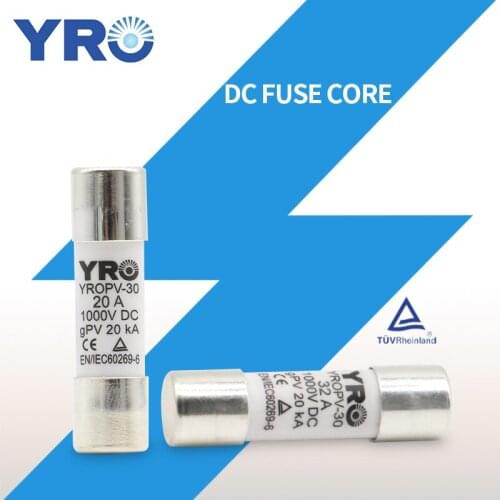 DC 1000V 10x38MM 6A 8A 10A 12A 15A 20A 25A 30A 32A PV Solar Fuse Metal Alloys for Solar Power System Protection YROPV-30