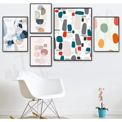 Boho Abstract Colorful Dot Nordic Posters and Prints Gallery Wall Art Canvas Painting Circle Line Art Pictures Decor