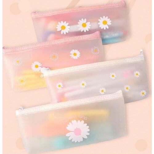 Transparent Daisy Pencil Case Kawaii Daisy Pencil Box Pencilcase Large Capacity Pencil Bag School Supplies Stationery