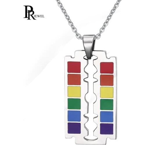 Drop Shipping Gay Flag Rainbow Razor Blade Pendant Gay and Lesbian Pride Necklace