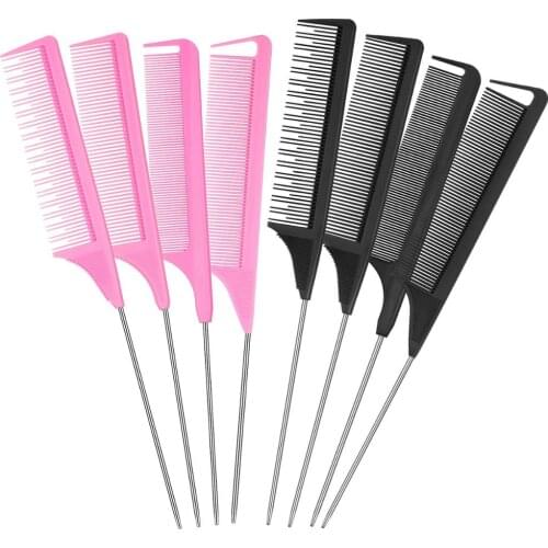 Parting Comb for Braids Rat Tail Comb Steel Pin Rat Tail Carbon Fiber Teasing Combs with Stainless Steel Pintail