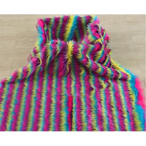 160cm*50cm Multi-Color Rainbow Stripe Plush Cloth,Faux Fur Fabric For Coat Dolls Shoes Vest Car Steering Wheel Seat Cushion