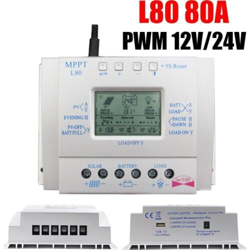 80A 12V/24V L80 Solar Photovoltaic System Charging Solar Controller LCD Screen Display Solar MPPT Controller Charger Controller