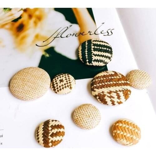 Wind Bamboo Straw Cameo Button Earrings Brooch Pendant Accessories Supplies for Jewelry Making 10pcs