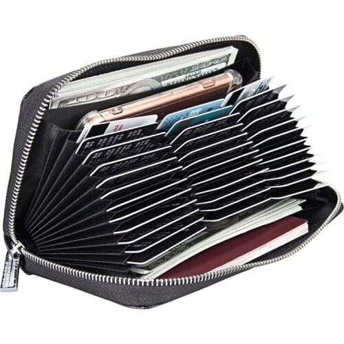 Large capacity mens passport wallet women business card holder card wallet Multi-card credit long pocket cow leather zip bag