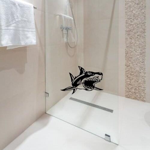 YOJA 24x35.6CM Stylish Bathroom Shower Glass Wall Stickers Decorative Shark Pattern G2-0006