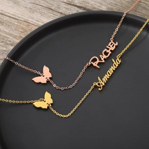 Fashion Custom Butterfly Name Nameplate Necklace For Women Charm Stainless Steel Gold Personalized Jewelry Chain Choker Gift