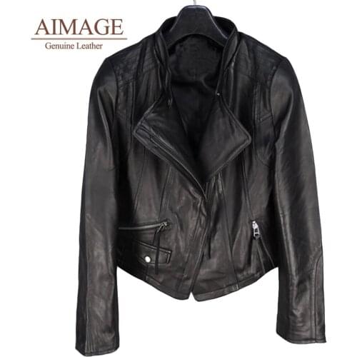Lady Sheepskin Leather Jacket 100% Soft Motorcycle Overcoats Natural Mutil-Zipper Vintage Slim High Chaquetas Para Mujer PY002