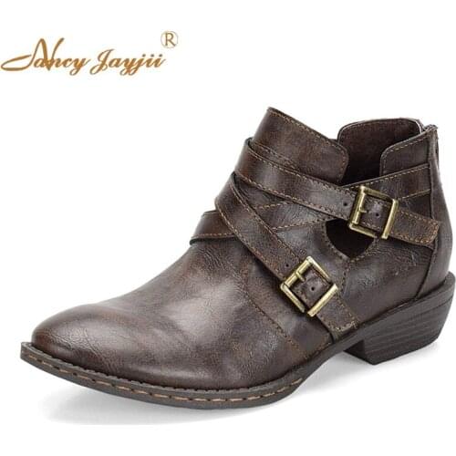 Female Ankle Boots Ladies Adult Shoes Med Square heels Round Toe Buckle Spring/Autumn Mature Elegant Fashion Nancyjayjii 2019