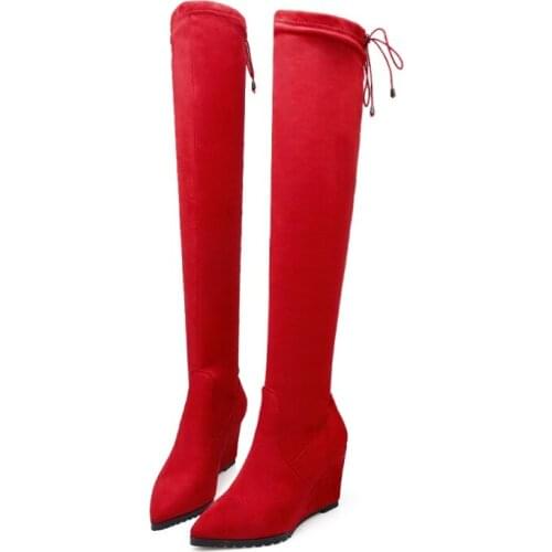 Big Size Women Long Boots Woman Over The Knee Boot Frenulum Pure color High heel boots