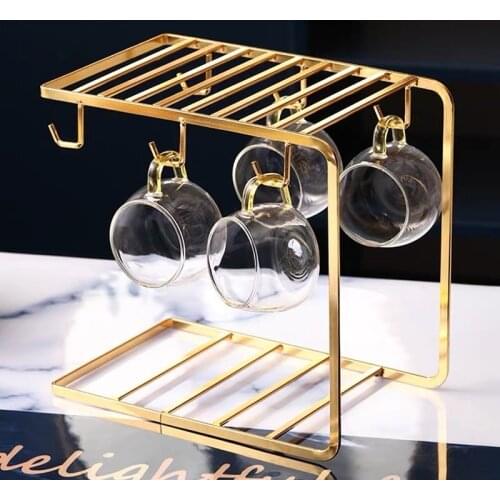 Gold Coffee Cup Plates Iron Rack Creative Iron Drain Shelf Cup Holder Household Mug Storage Kitchen Rack Etagere Dropshipping