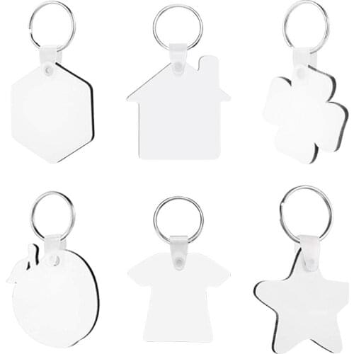 12 Pcs/Set Sublimation Blank Keychains Heat Transfer Key Chain Double-Side Printed MDF Keyrings Key Tags with Split Rings 066C